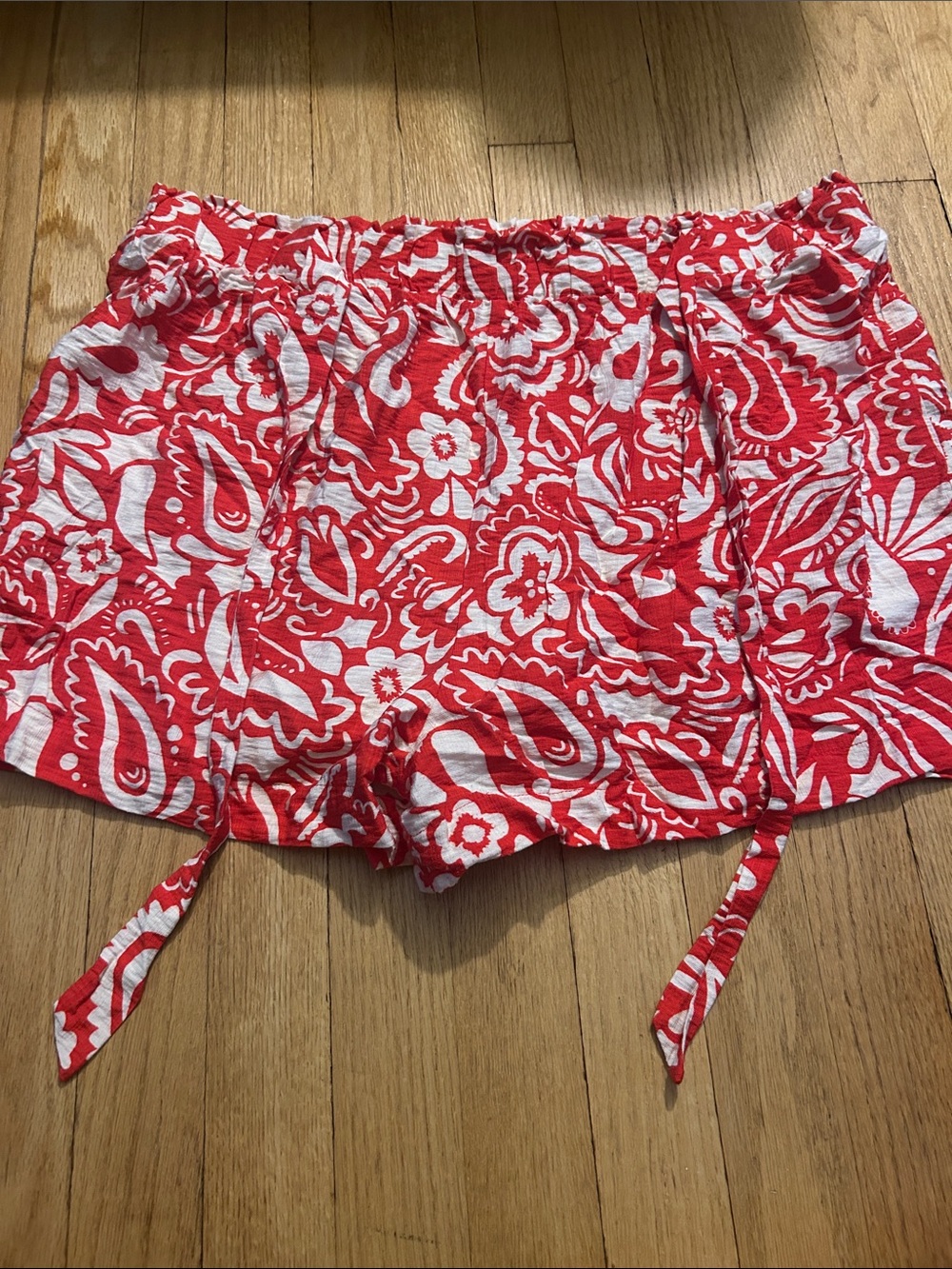 Primark Red and White Paisley High Waist Shorts